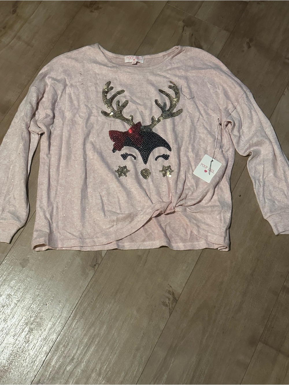 Toddler Girls Pink Glitter Reindeer Long Sleeve Top by Zoe & Belle